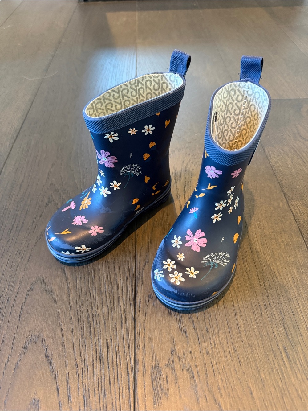 Kids Navy Floral Rain Boots